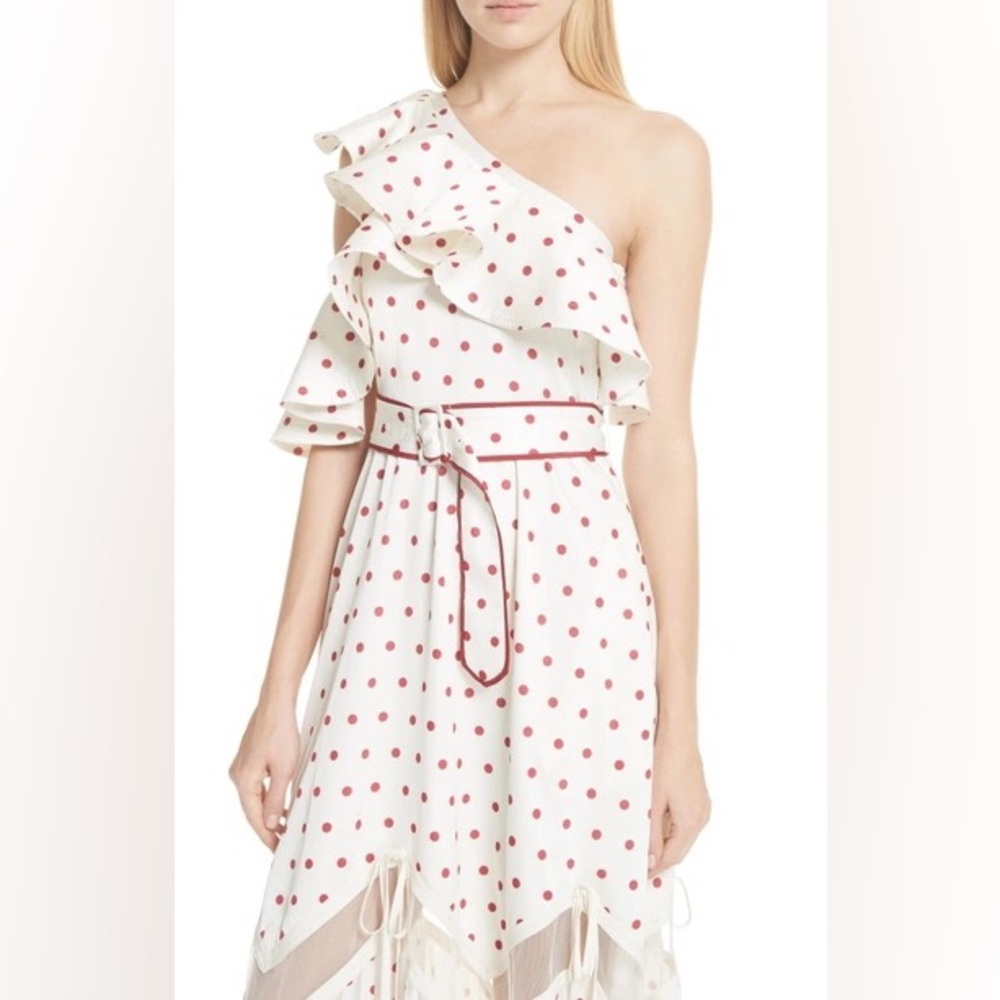 Self Portrait One Shoulder Polka Dot Maxi Dress